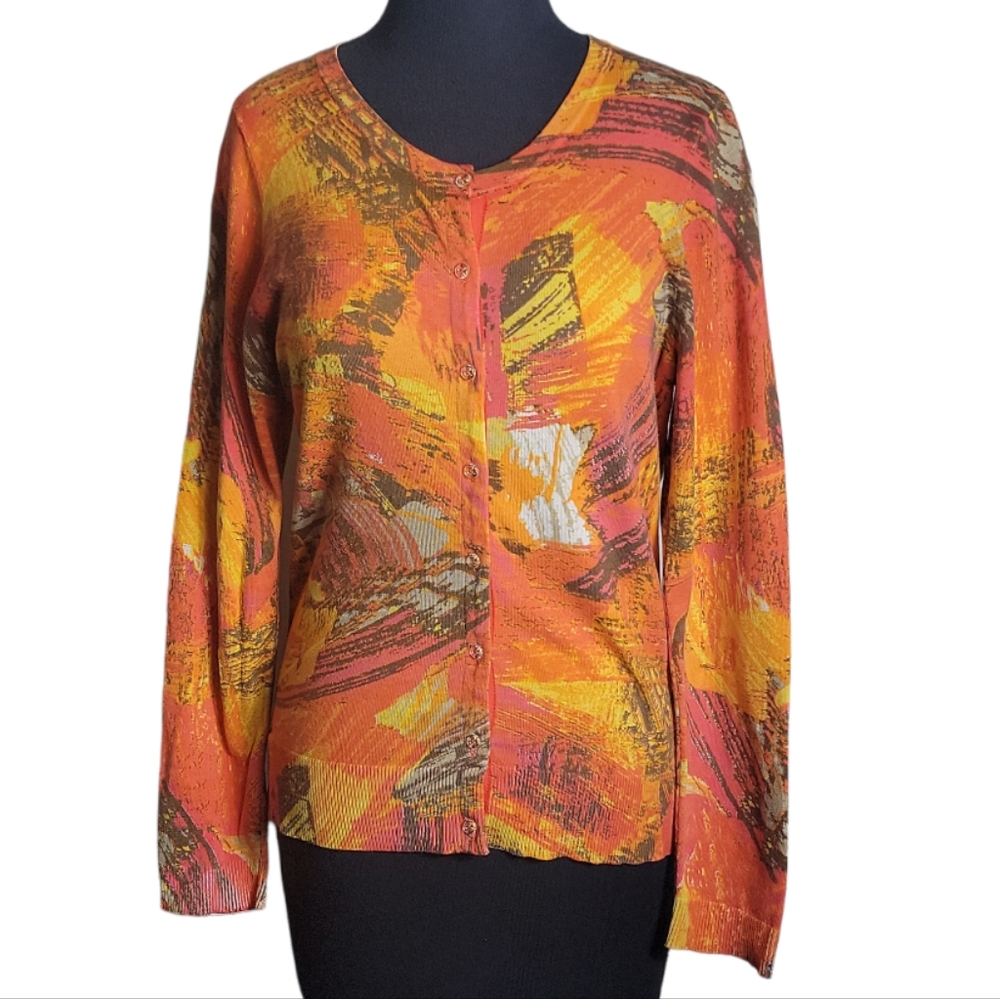 Victor Alfaro silk blend cardigan abstract print button front women's medium